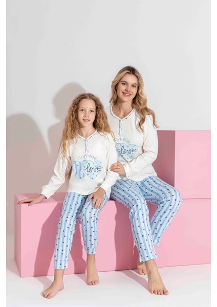 Anne-Kız Kombin Yapılabilir Uzun Kollu Kalp Desenli Interlok Aile Bağı Pijama TAKIMI-3207 fiyatları