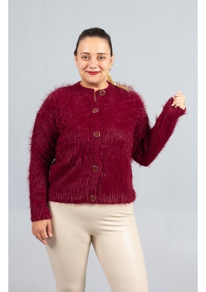 Bordo Sakallı Triko Hırka – Yumuşak Dokulu Kadın Hırka