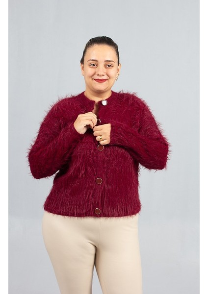 Bordo Sakallı Triko Hırka – Yumuşak Dokulu Kadın Hırka modelleri
