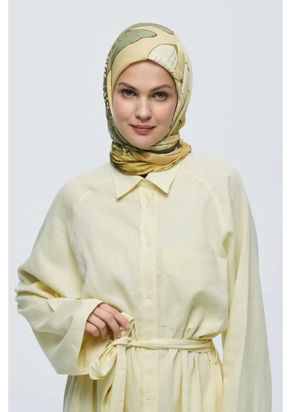 Şakayık Desen Bambu Eşarp - Safran