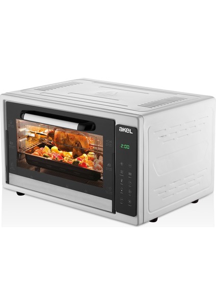 Lambalı, Fanlı, Termostatlı, Saatli, Tavuk Çevirmeli, Çift Tepsili 45 Litre Dijital Midi Fırın Af946e – Gri