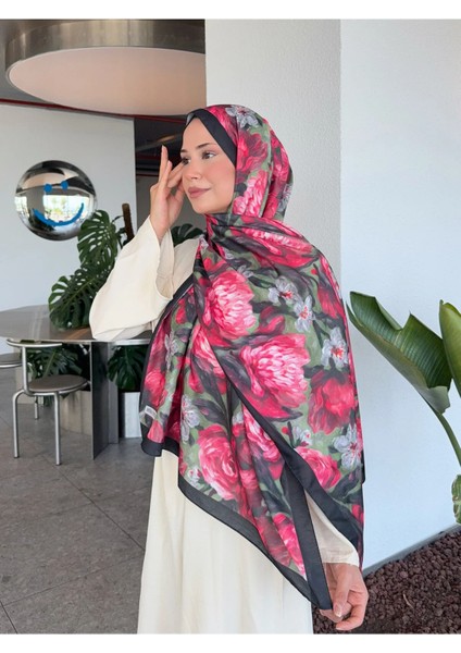 Desenli Pamuk Soft Şal Mena Serisi Kırmızı Siyah