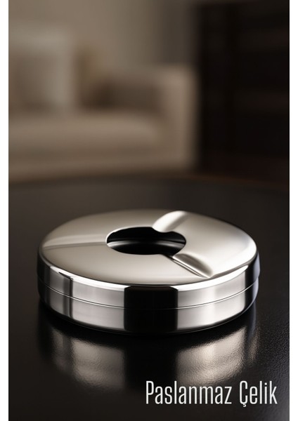 Kapaklı Paslanmaz Küllük - Kapaklı Metal Kül Tablası - Masaüstü Küllük 722216
