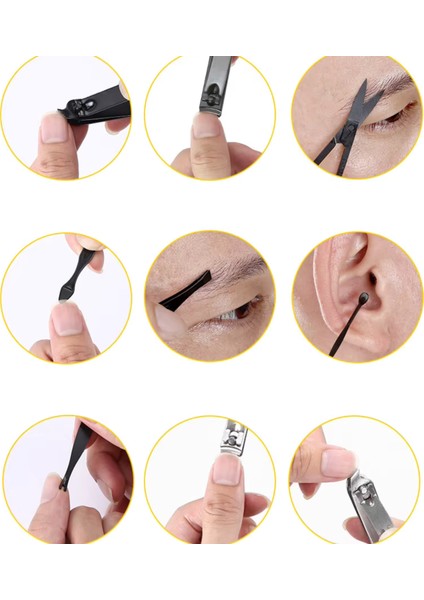 Suni Deri Çantalı, 12 Parça Siyah Veya Krom Nikel Tırnak Bakım, Manikür, Pedikür Seti