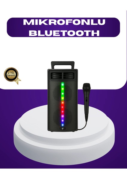 Bluetooth Işıklı Hoparlör – 2X5W Güç | USB + Tf Kart + Fm Radyo | Siyah Renk