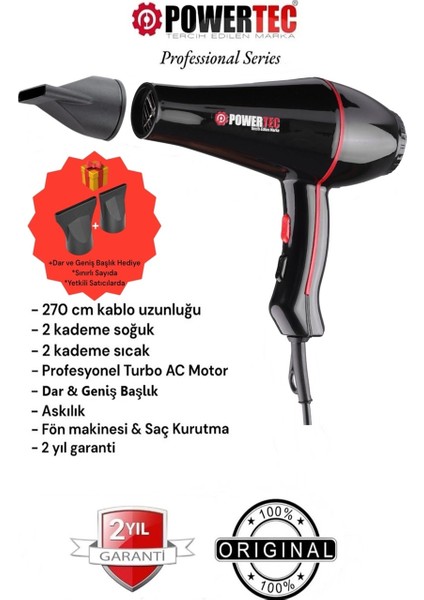 TR-601 Powertec Turbo Professional Fön Makinesi Saç Kurutma 2500W fiyatları