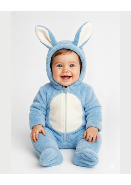 Tavşan Kulaklı Pembe/mavi Welsoft Bebek Tulum – Kapüşonlu Kışlık 0-12 Ay