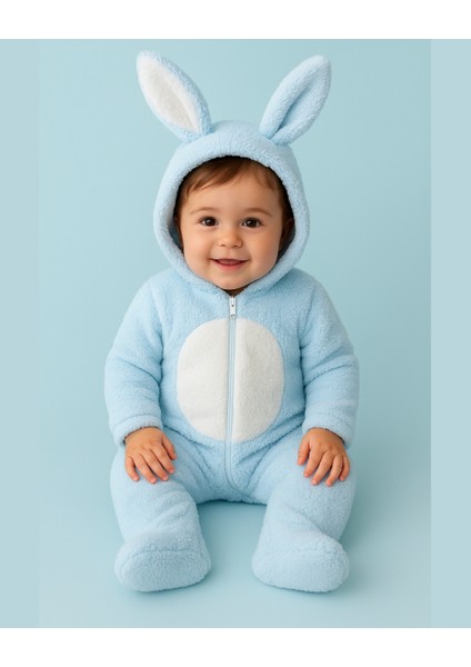 Tavşan Kulaklı Pembe/mavi Welsoft Bebek Tulum – Kapüşonlu Kışlık 0-12 Ay