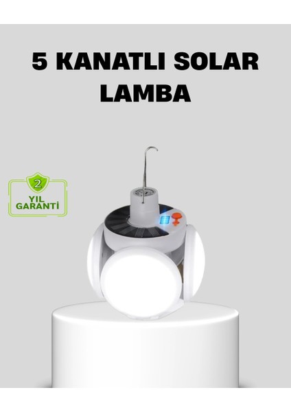 Solar Güneş Enerjili ve USB Şarjlı 5 Kanatlı LED Kamp Lambası