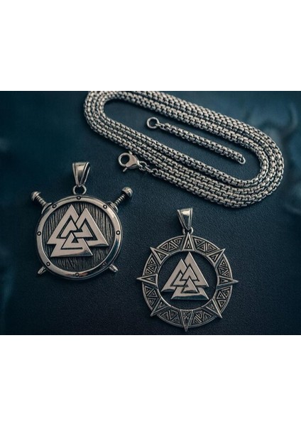 Viking Kolye Seti 2'li | Valknut Sembollü Paslanmaz Çelik Erkek Kolye modelleri