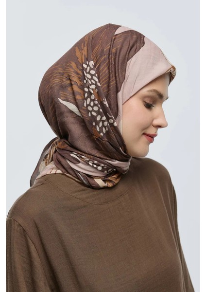 Şakayık Desen Bambu Eşarp - Kahverengi modelleri