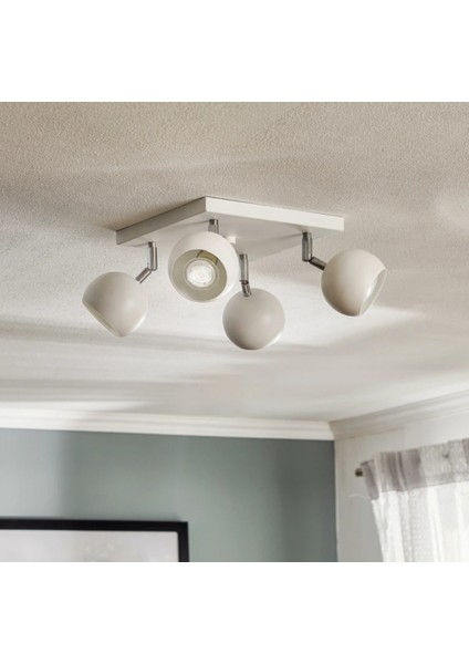 GU10 Beyaz Kare Dörtlü LED Krom Mafsallı Hareketli Başlık LED Spot Avize