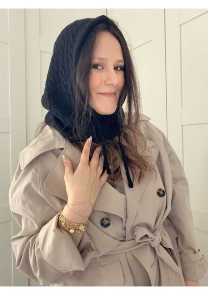 Örgü Desenli Bağcıklı Balaclava