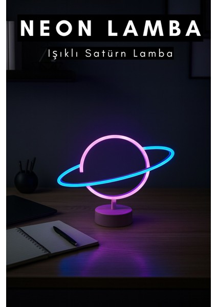 Neon Işıklı Dekoratif Satürn Lamba Casapetra