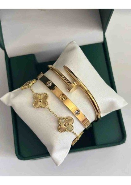 Gold Suyolu Bileklik Kelepçe Çelik Takı Seti 4lü Set fiyatları