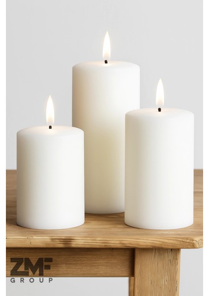 Silindir Mum 3'lü Set Ebat 6-8-12 cm Çap 5 cm