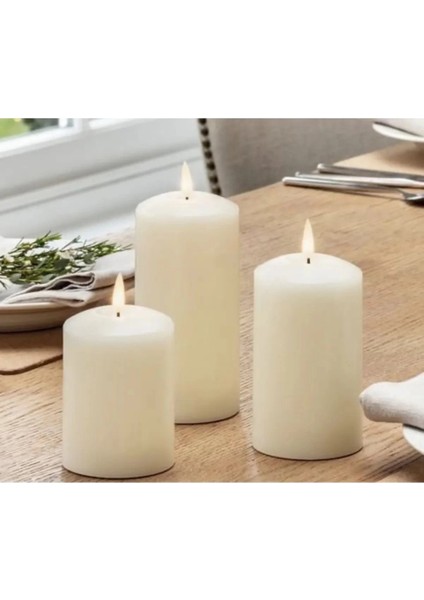 Silindir Mum 3'lü Set Ebat 6-8-12 cm Çap 5 cm modelleri