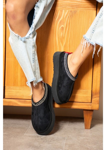 Tazzy Classic Süet Tüylü Kadın Bot - Bej ve Siyah