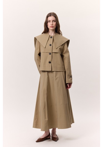 Geniş Yaka Gabardin Ceket - Camel modelleri