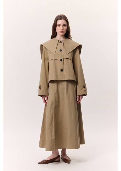 Geniş Yaka Gabardin Ceket - Camel fırsatları