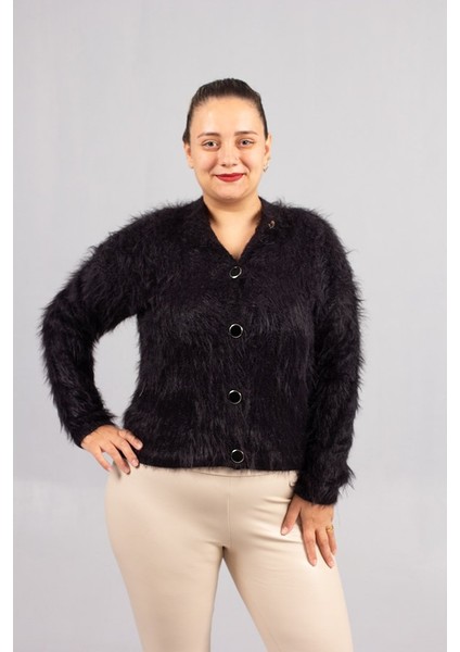 Siyah Sakallı Triko Hırka – Yumuşak Dokulu Kadın Hırka