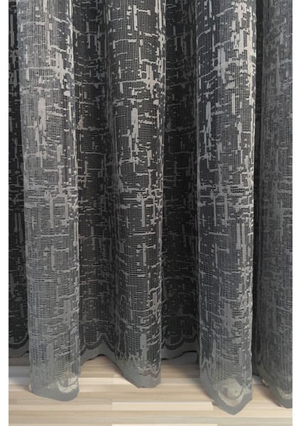 Sofya Jakar Desenli Tül Perde Antrasit (Pilesiz)