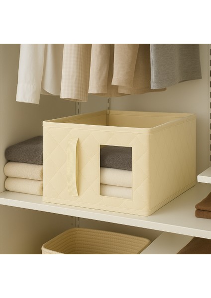 1 Adet Çelik Çerçeveli Katlanabilir Dolap Içi Raf Düzenleyici 25X45X20CM Krem Gardırop Organizer