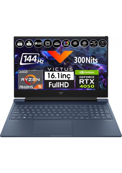 Victus Amd Ryzen 5 7640HS 24GB Ddr5 2tb SSD Rtx 4050 (6gb) 144Hz IPS Freedos 16.1" Taşınabilir Bilgisayar