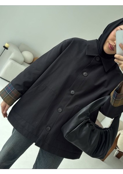 Ekose Garnili Trençkot Siyah fırsatları