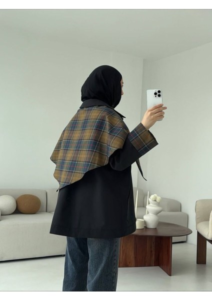 Ekose Garnili Trençkot Siyah indirimleri