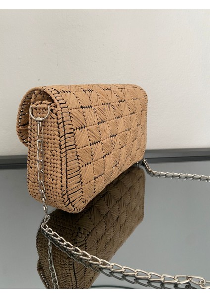 El Örgüsü Kanvas Kadın Çanta Rafya Kağıt Ipli Zincir Askılı Orta Boy fiyatları