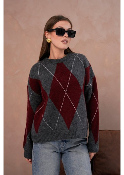 Kırmızı Baklava Desenli Kazak modelleri