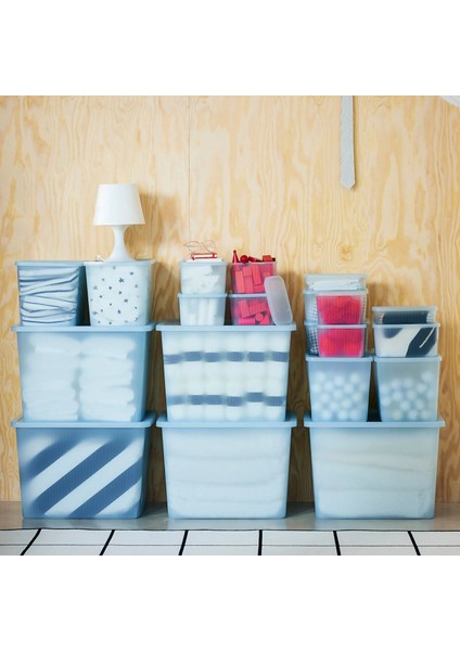 Rykta Kapaklı Kutu Şeffaf Gri Mavi 12 x 18 x 12 cm 1.5 Lt