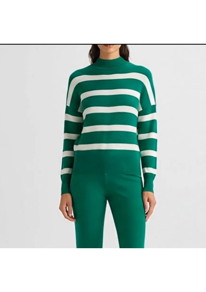 Kadın Kazak Pantolon 2'li Set Takım Çizgili Pantolonlu Kazak ve Pantolon Yeşil - 214036 fiyatları