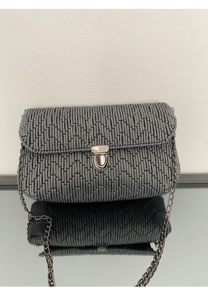 El Örgüsü Kanvas Kadın Çanta Zincir Askılı Büyük Boy