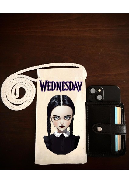 Lewiba Wednesday Tasarımlı Çift Örgülü Halat Ip Premium Baskı Kalites Pasaport Telefon Çantası