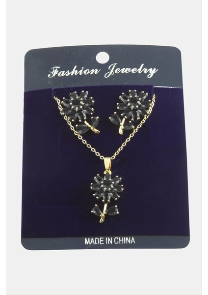 Nrzsnt Papatya Zirkon Taşlı Set Kolye-Siyah fiyatları