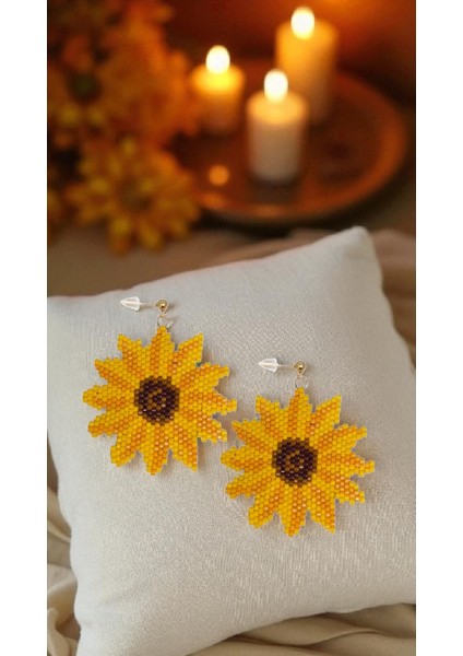 Miyuki Boncuk El Yapımı Ayçiçek Küpe