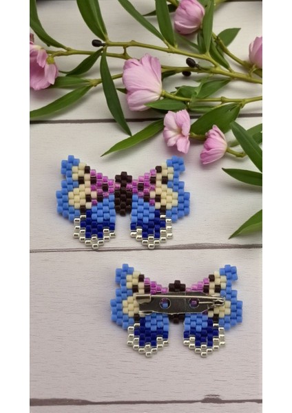 Miyuki Boncuk El Yapımı Mavi Kelebek Broş - Yaka Iğnesi