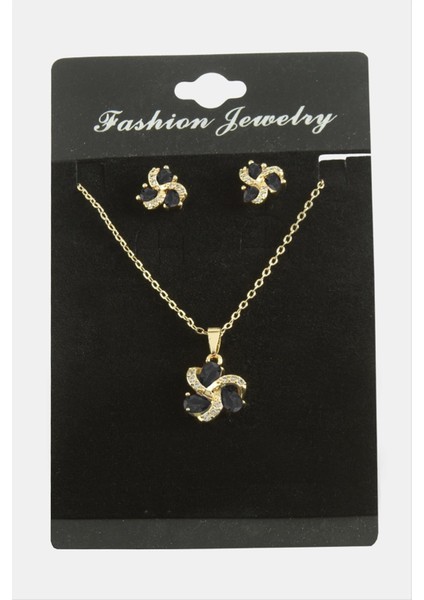 Nrzsnt Çiçek Damla Zirkon Taşlı Set Kolye-Siyah fiyatları