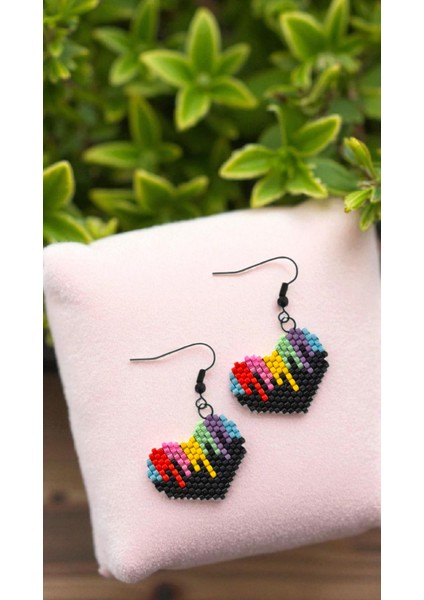 Miyuki Boncuk El Yapımı Renkli Kalp Küpe