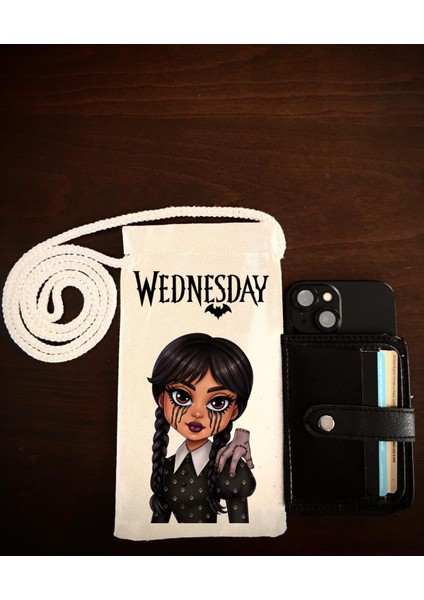 Lewiba Wednesday Tasarımlı Çift Örgülü Halat Ip Premium Baskı Kalites Pasaport Telefon Çantası