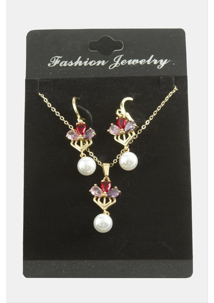 Nrzsnt Çiçek Inci Zirkon Taşlı Set Kolye-Renkli fiyatları