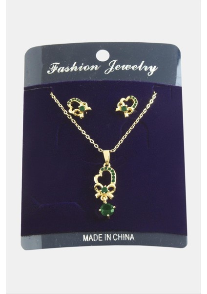 Nrzsnt Kalp Fiyong Zirkon Taşlı Set Kolye-Renkli