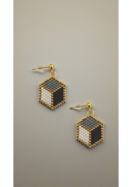 Miyuki Boncuk El Yapımı Gold Küp Küpe Gri Siyah fiyatları