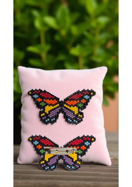 Miyuki Boncuk El Yapımı Renkli Kelebek Broş - Yaka Iğnesi