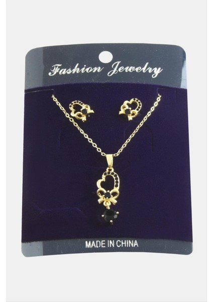 Nrzsnt Kalp Fiyong Zirkon Taşlı Set Kolye-Siyah fiyatları