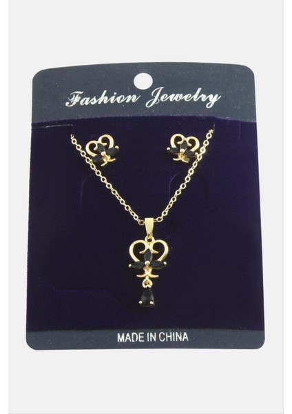 Nrzsnt Kalp Zirkon Taşlı Set Kolye-Siyah fiyatları