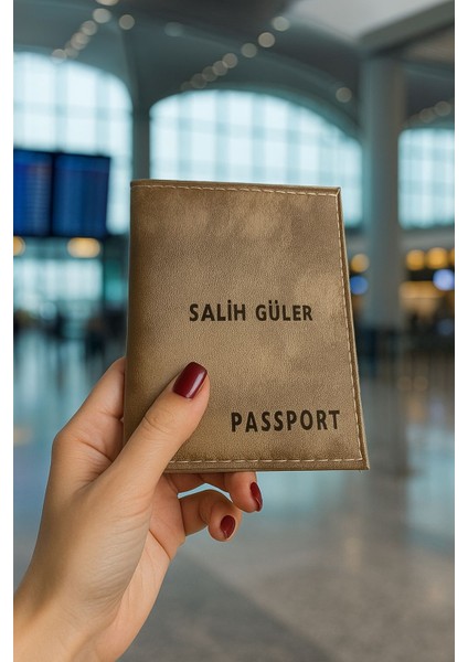 İsme Özel Deri Pasaport Kılıfı Pasaport Taşıma Cüzdanı Kartlık Bölmeli Pasaport Tip - Taba açık kahve