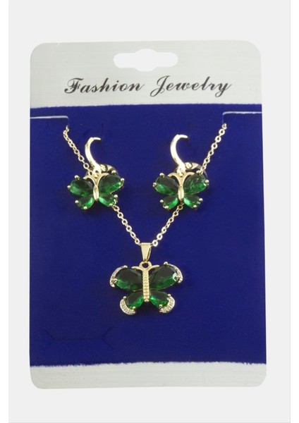 Nrzsnt Kelebek Zirkon Taşlı Set Kolye-Yeşil fiyatları